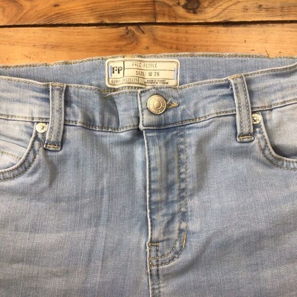 Fp Free Poeple ripped jeans skinny distressed light blue lightweight  size 26 - Picture 4 of 11